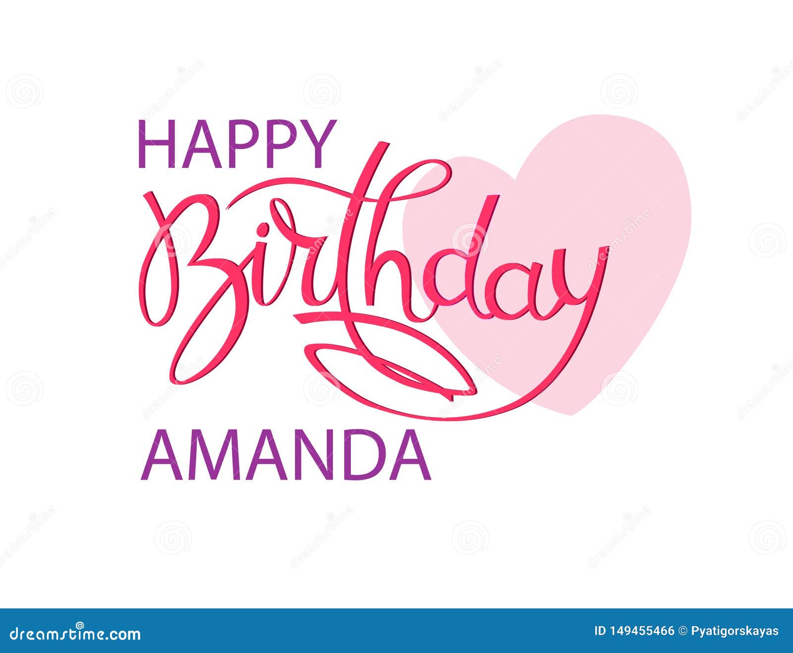 Birthday Greeting Card with the Name Amanda. Elegant Hand Lettering and a Big Pink Heart. Isolated Design Element Stock Vector - Illustration of american, lettering: 149455466