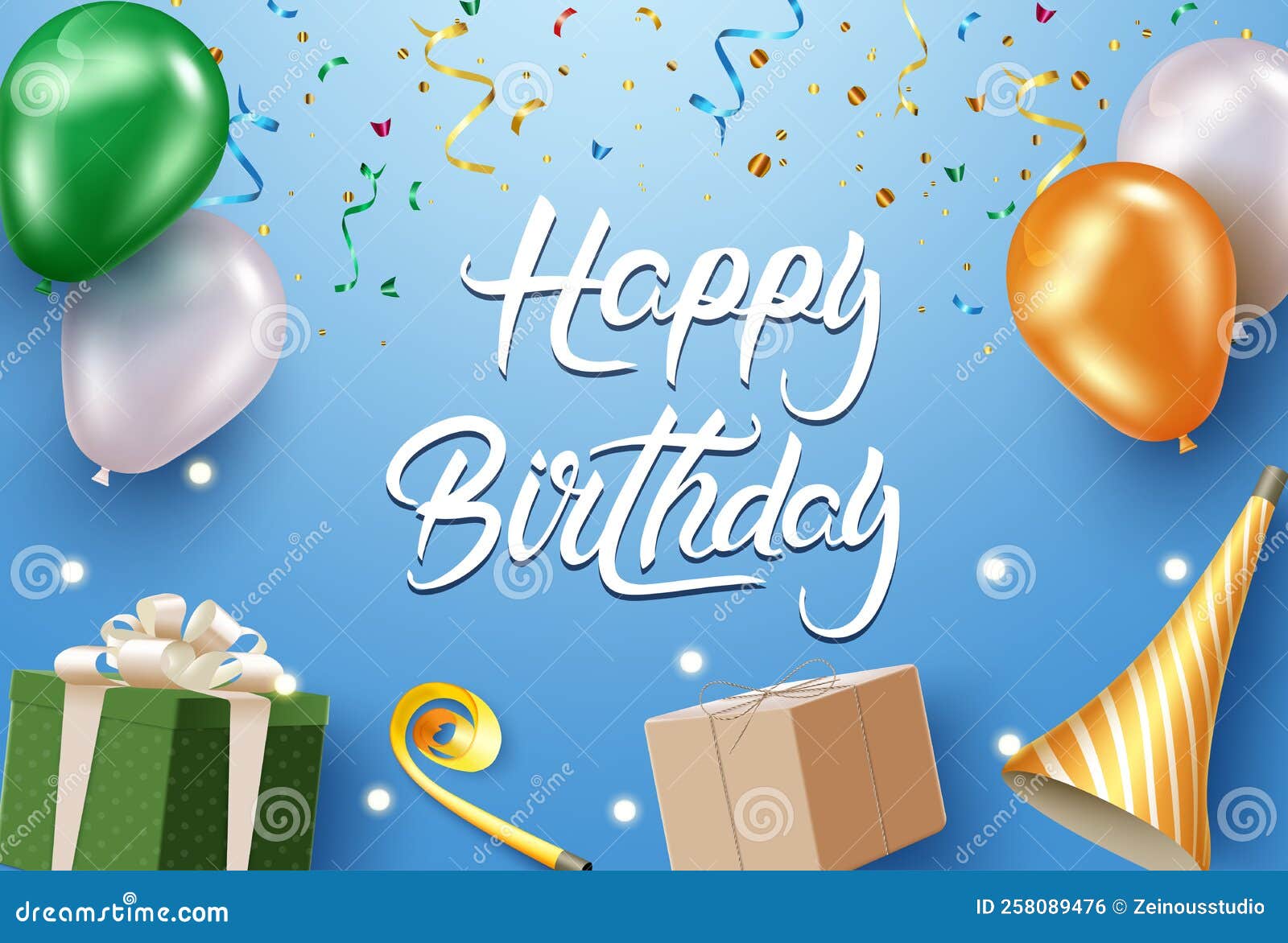 Birthday Greeting Vector Design. Happy Birthday Text with Confetti ...
