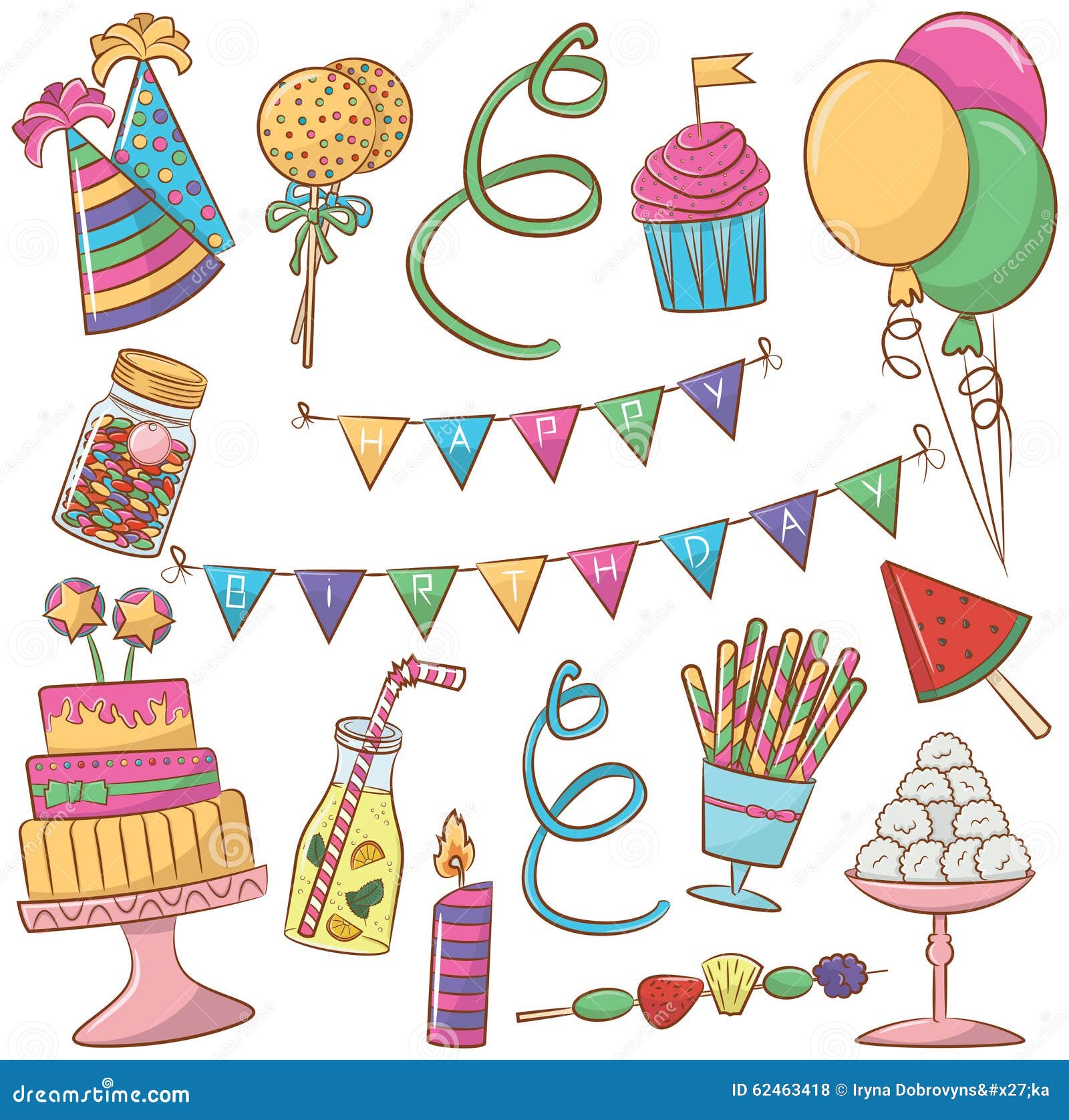 Download Birthday Icons stock vector. Illustration of cute, cake - 62463418