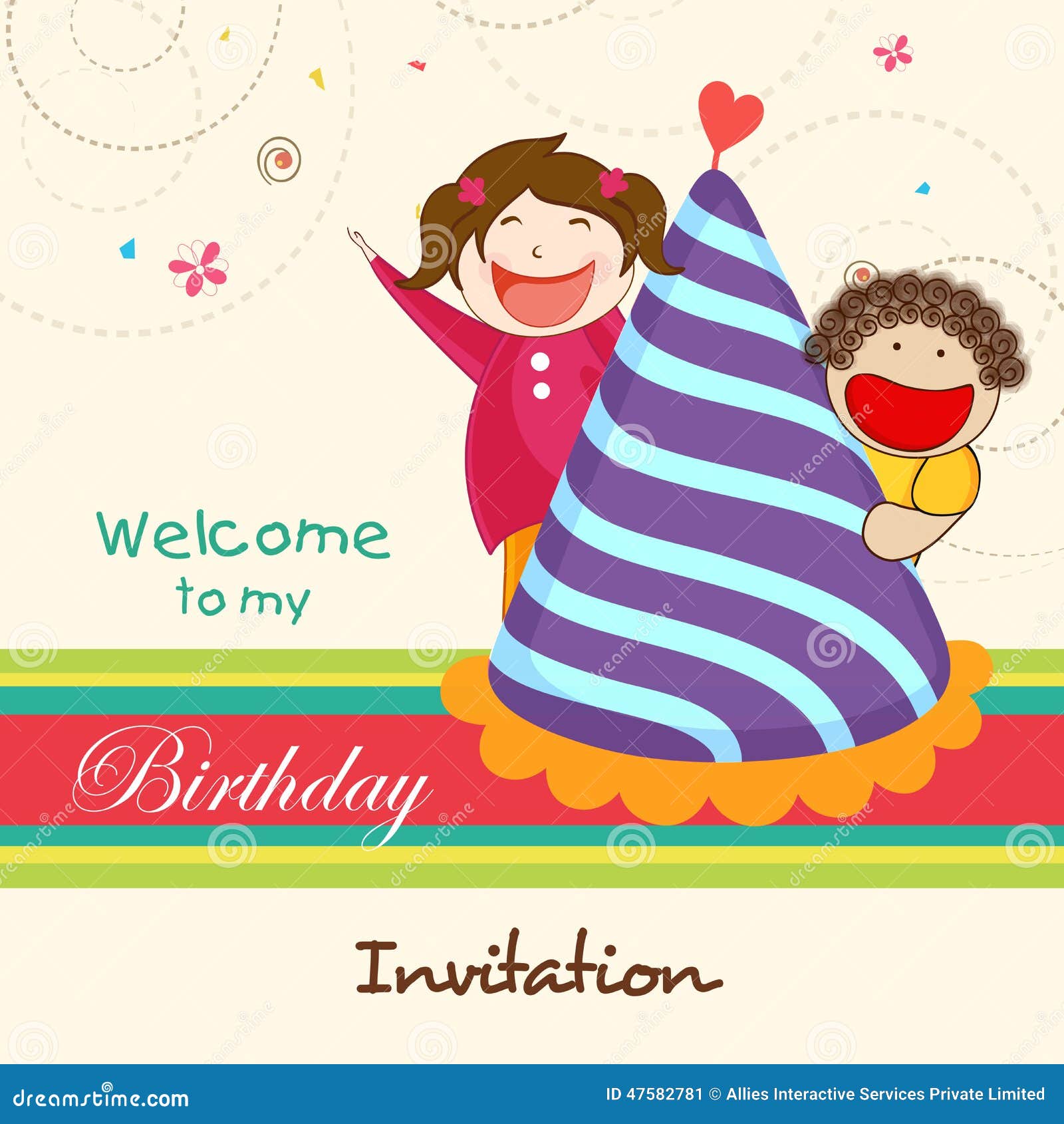 Birthday Invitation Card With Kids. Stock Image - Image 