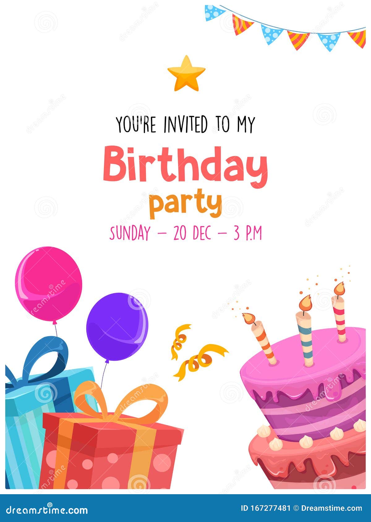 BIRTHDAY INVITATION CARD stock vector. Illustration of cake Inside Free Birthday Flyer Templates