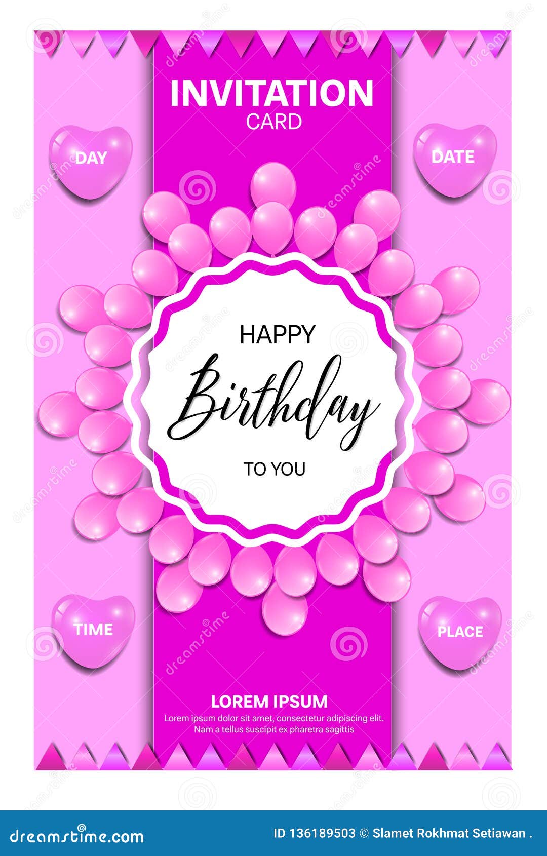 BIRTHDAY INVITATION CARD with PINK COLORS Stock Vector - Illustration of  colorbirthday, pink: 136189503