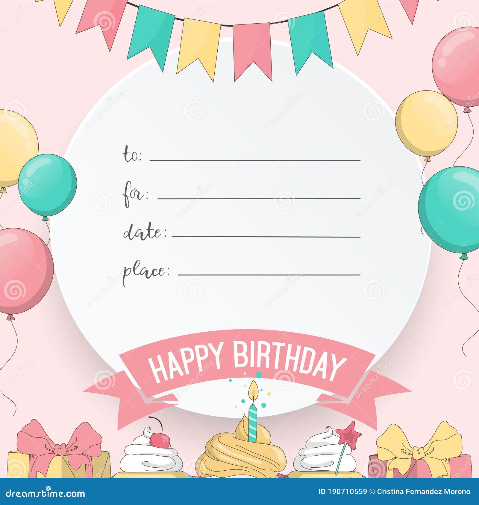 Birthday Invitation Card To Write Name, Date and Place Stock