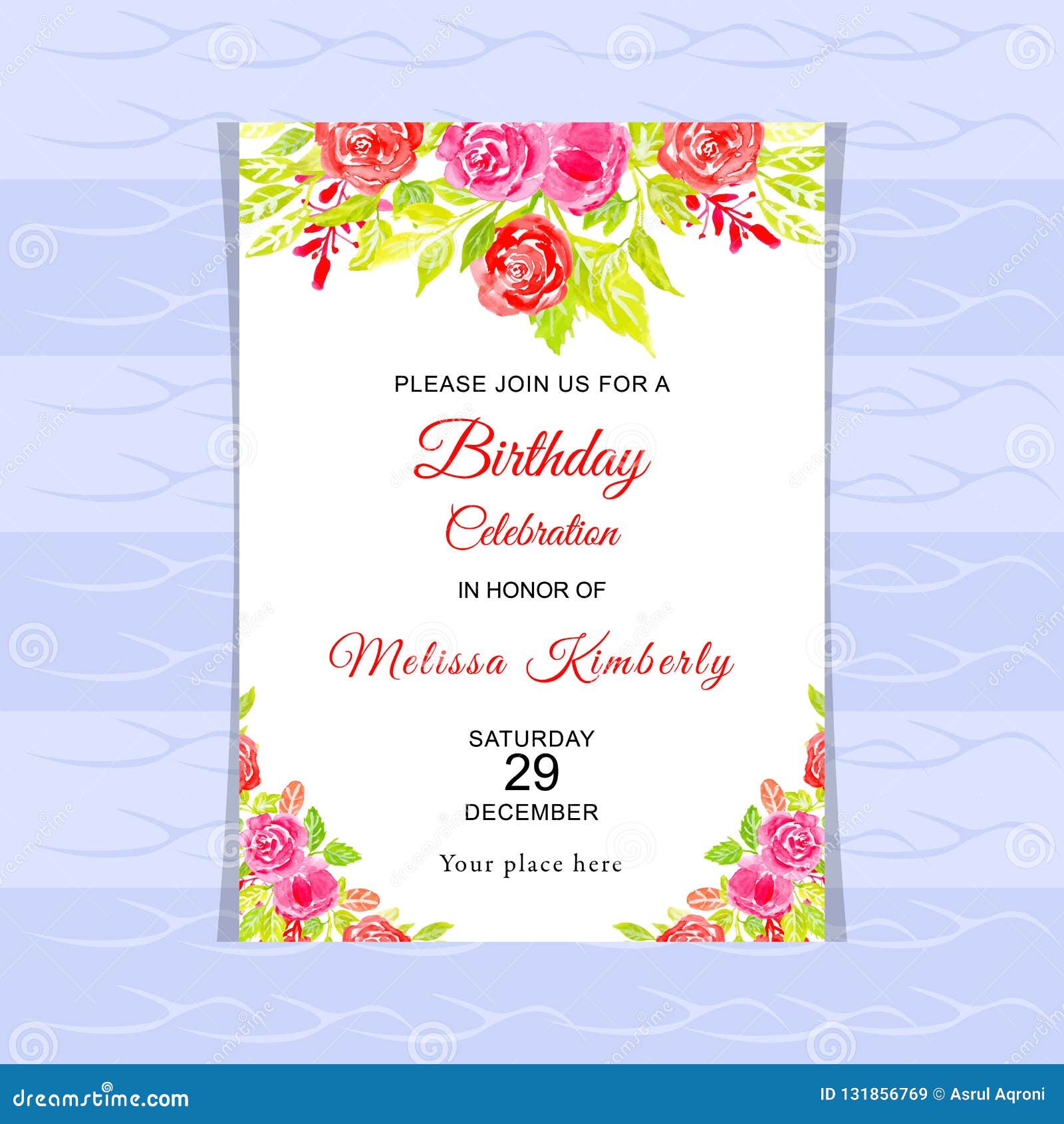 Birthday Invitation Card with Watercolor Floral Stock Illustration - Illustration of garden, retro: 131856769 Birthday Invitation Card with Watercolor Floral Stock Illustration - Illustration of garden, retro: 131856769