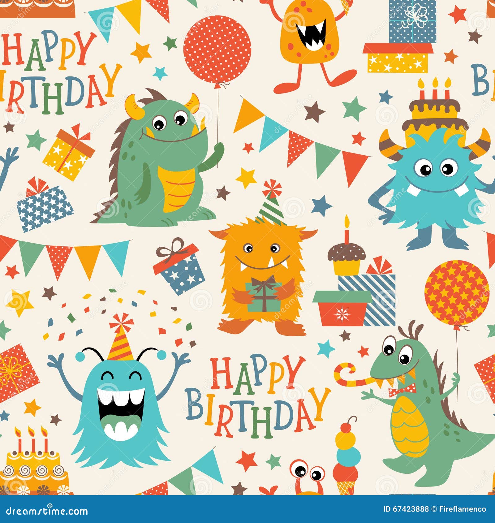 Download Birthday monsters pattern stock vector. Illustration of ...
