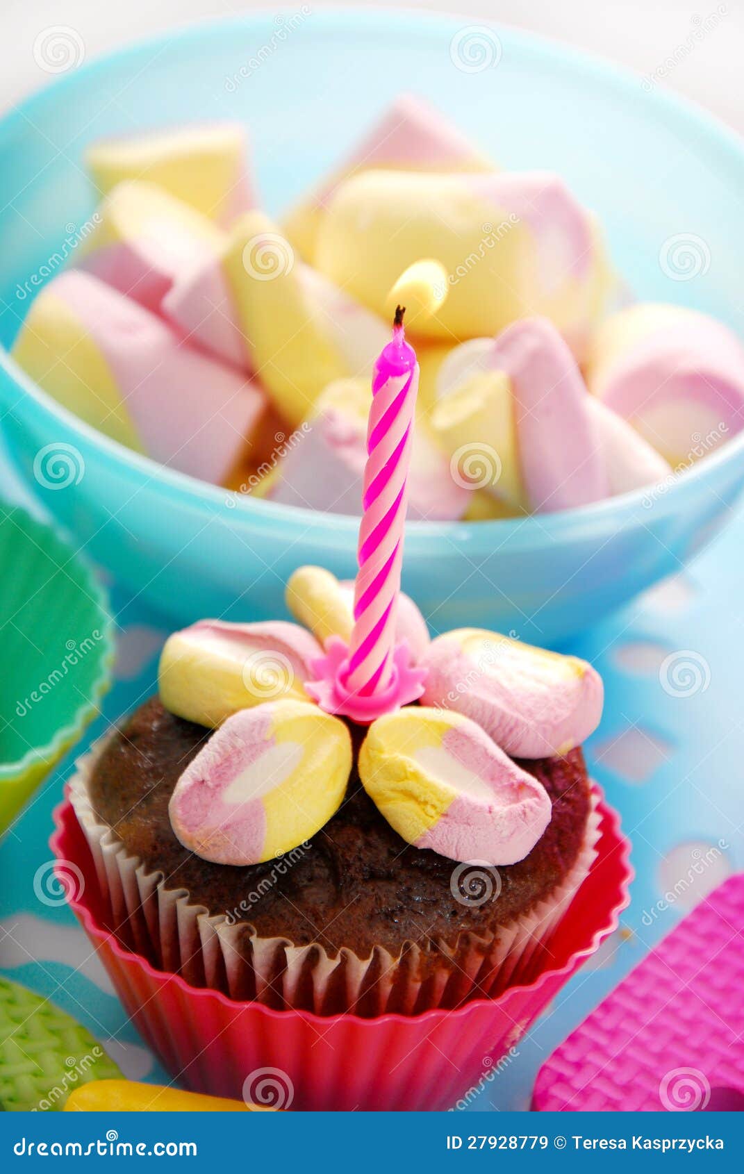 Birthday Muffin Cake with One Candle Stock Image Image of dessert