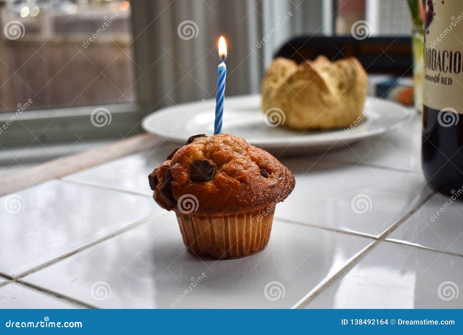 A Birthday Muffin with Candle Stock Photo Image of color, roll 138492164