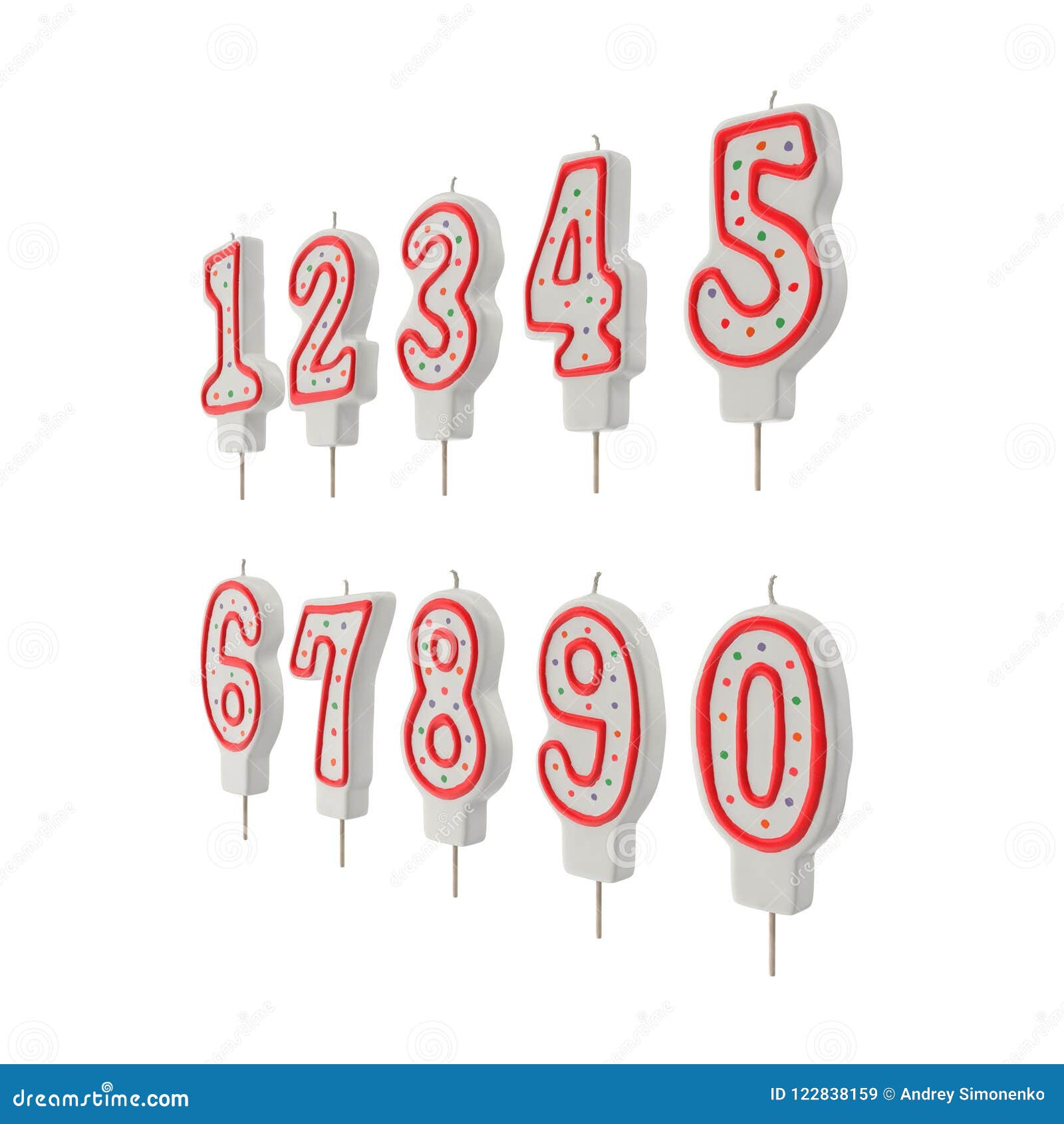 Birthday Number Candles Set On White. 3D Illustration Stock