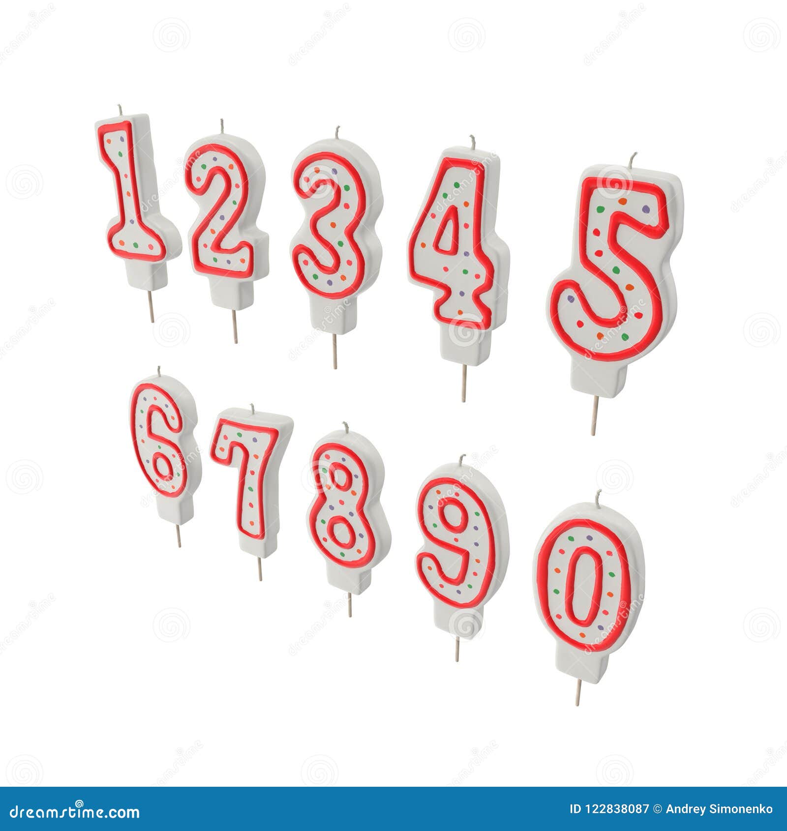 Birthday Number Candles Set On White. 3D Illustration Stock