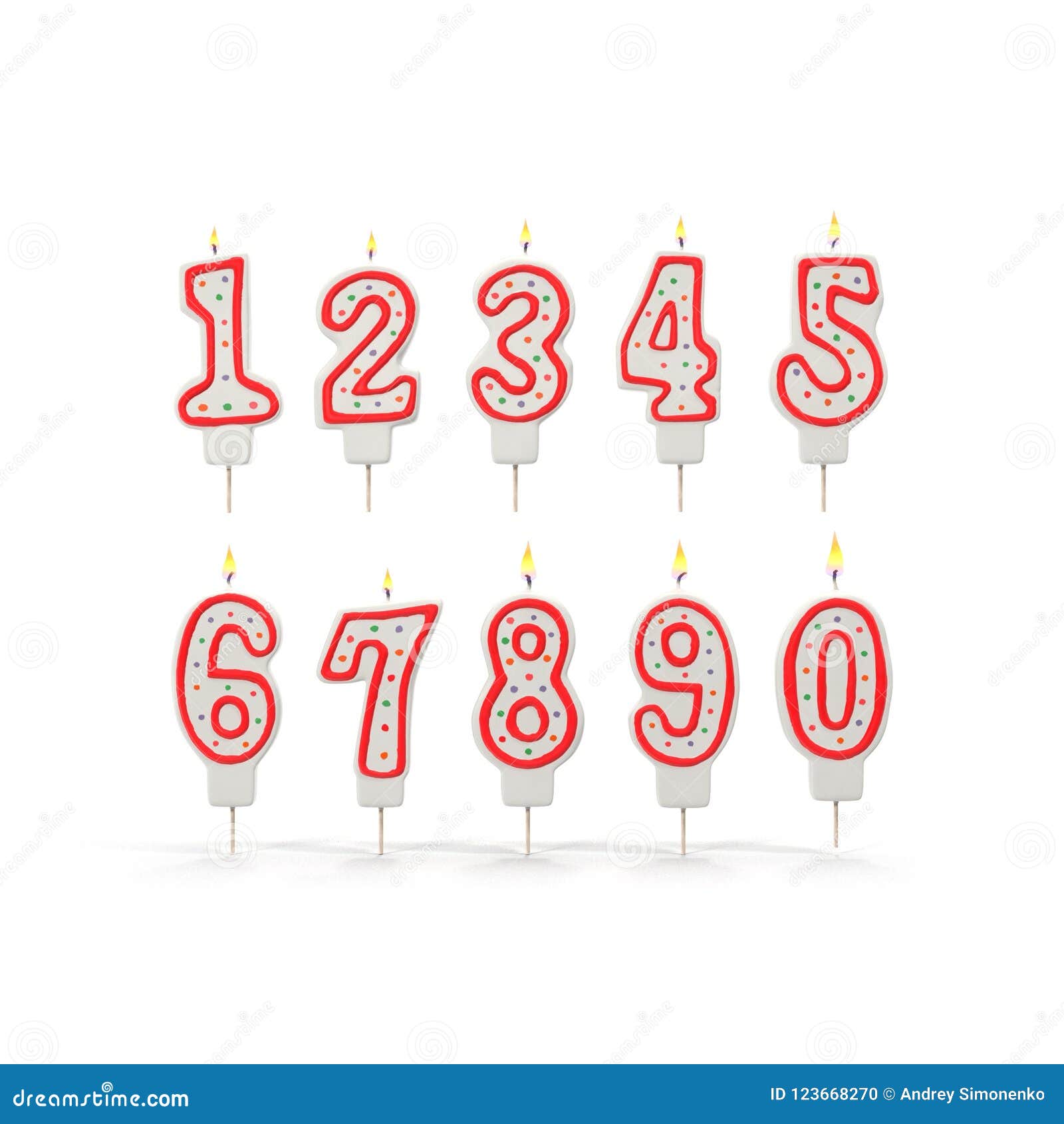 Birthday Number Candles Set on White. 3D Illustration Stock