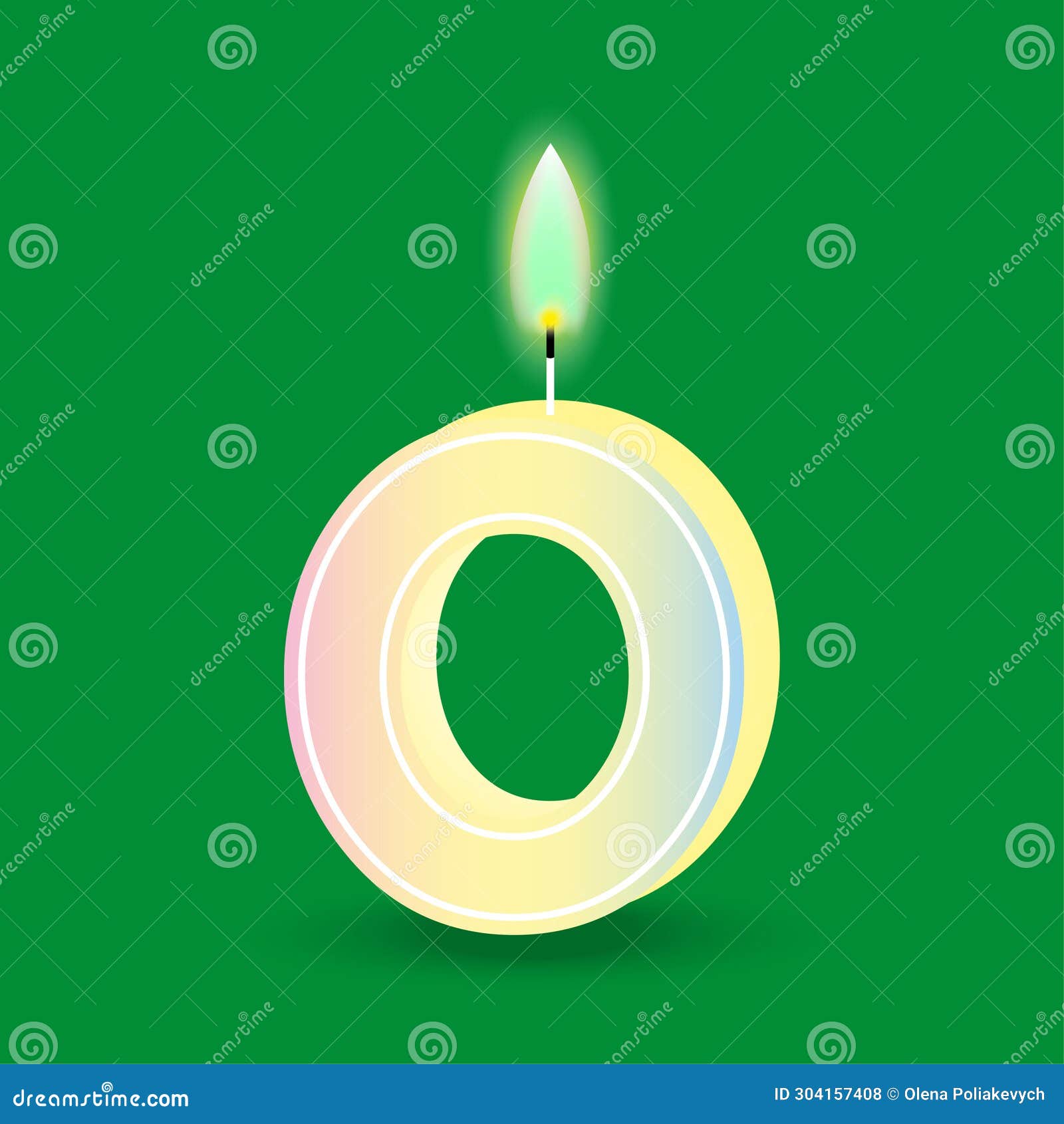 Birthday Number Zero, Candle with Fire. 3D Number 0. Vector