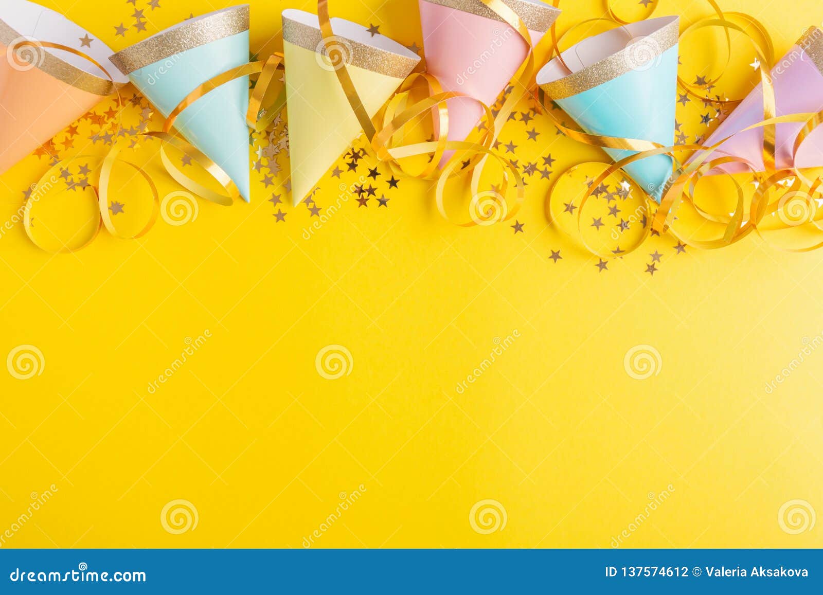 Birthday Party Background on Yellow Stock Photo - Image of festive,  colorful: 137574612