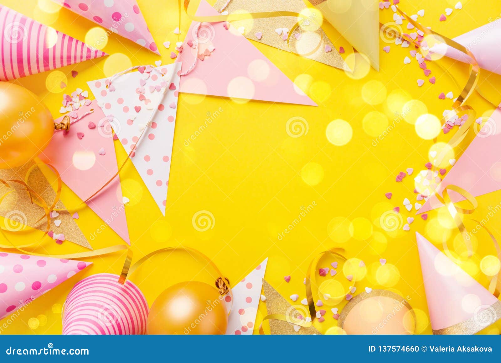 Birthday Party Background on Yellow Stock Photo - Image of background,  border: 137574660