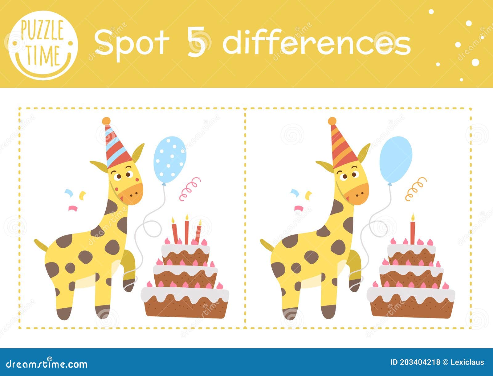 Birthday Party Find Differences Game for Children. Holiday Educational