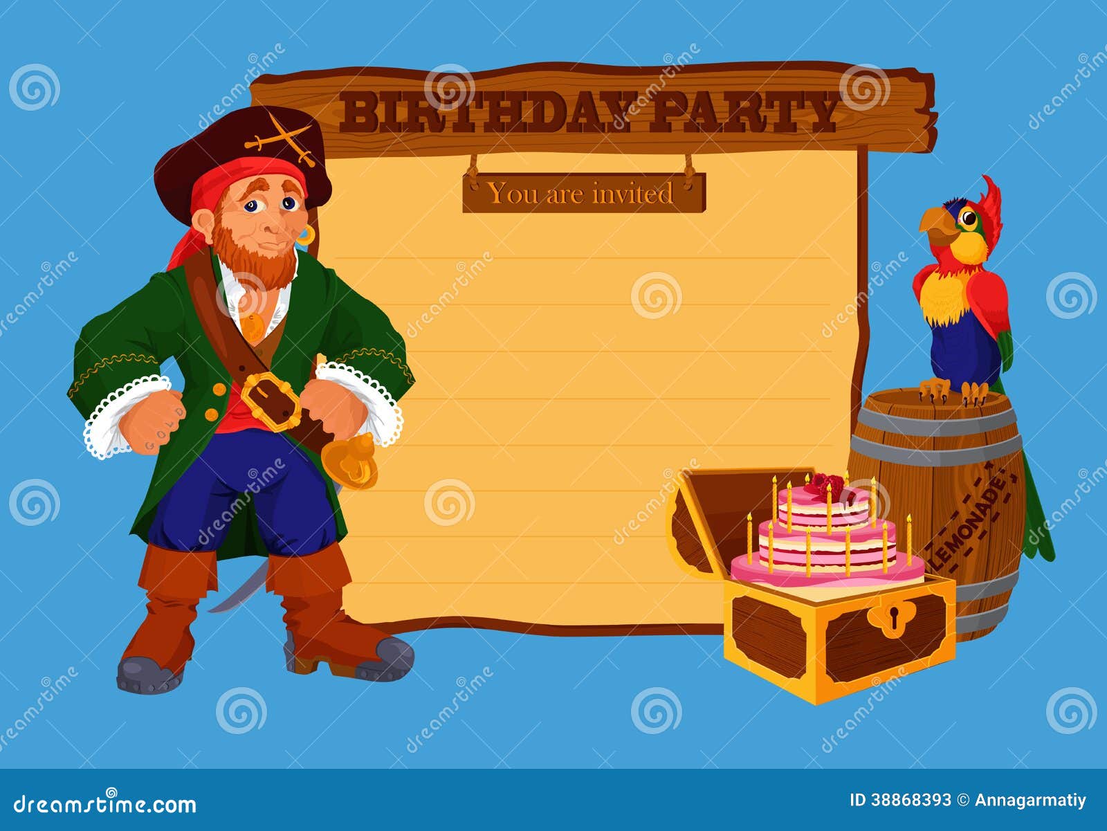 Birthday Party Invitation Card with Pirate Stock Illustration -  Illustration of parrot, pirate: 38868393, image size:1600x1201