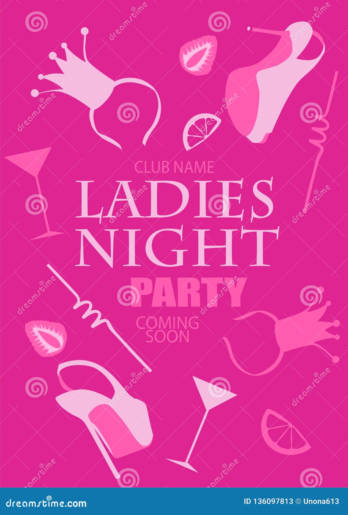 Ladies Night Banner with Girl Objects. Stock Vector - Illustration of ...