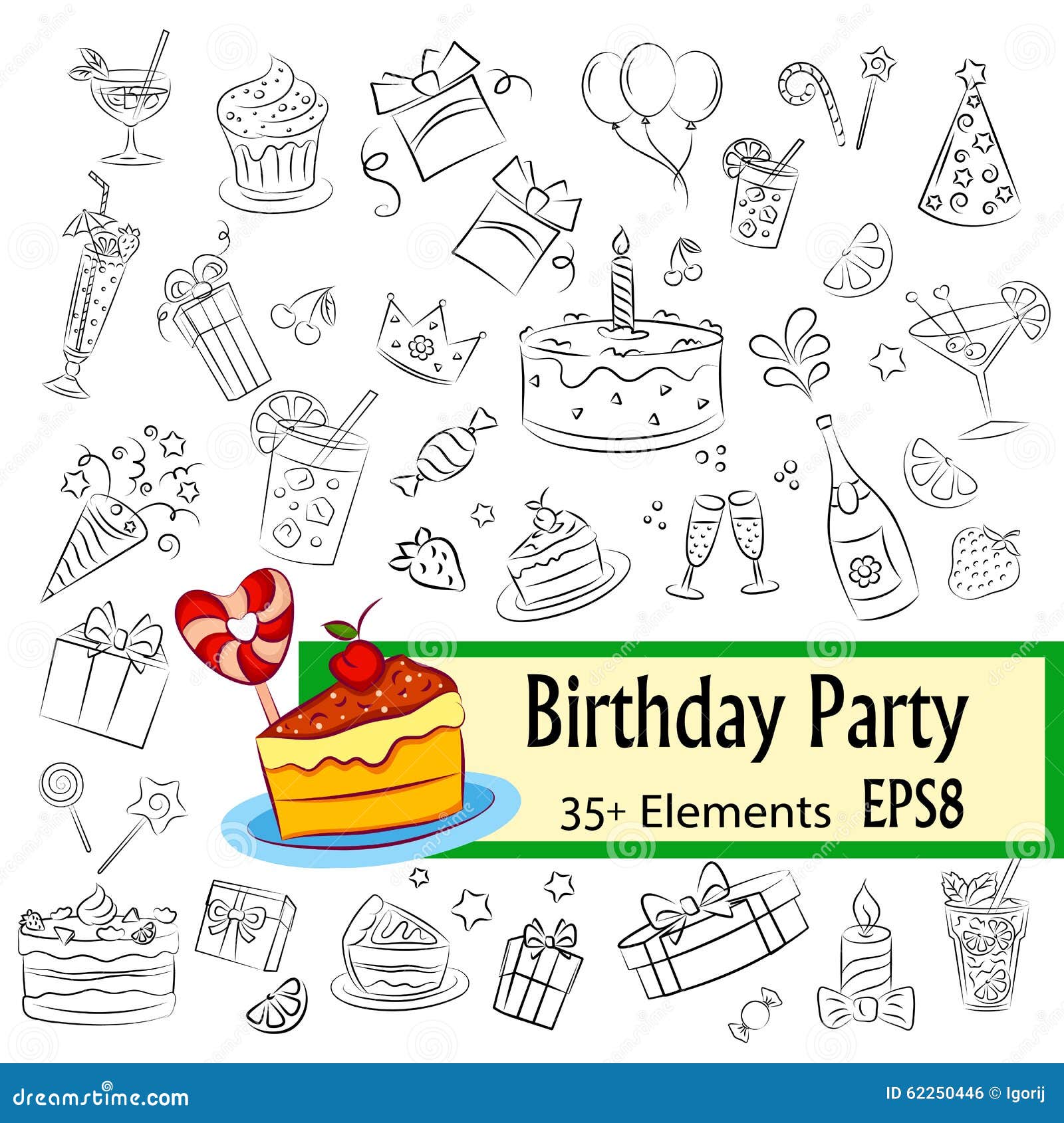 Set of party doodle Sketch of Birthday decoration cake party hats in  sketch style Hand drawn vector illustration isolated on white background  24188006 Vector Art at Vecteezy