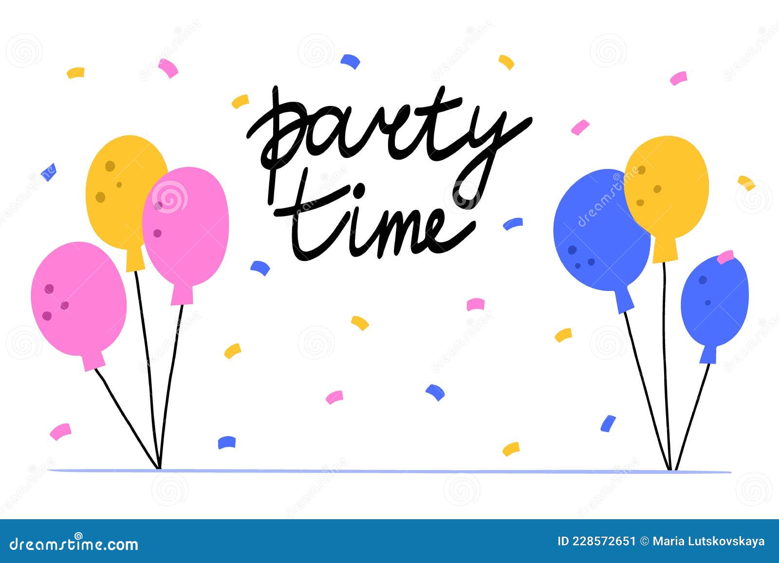 Birthday Party Time Background. Horizontal Banner with Air Balloons and  Confetti, Poster with Copy Space, Anniversary Celebration Stock Vector -  Illustration of background, design: 228572651