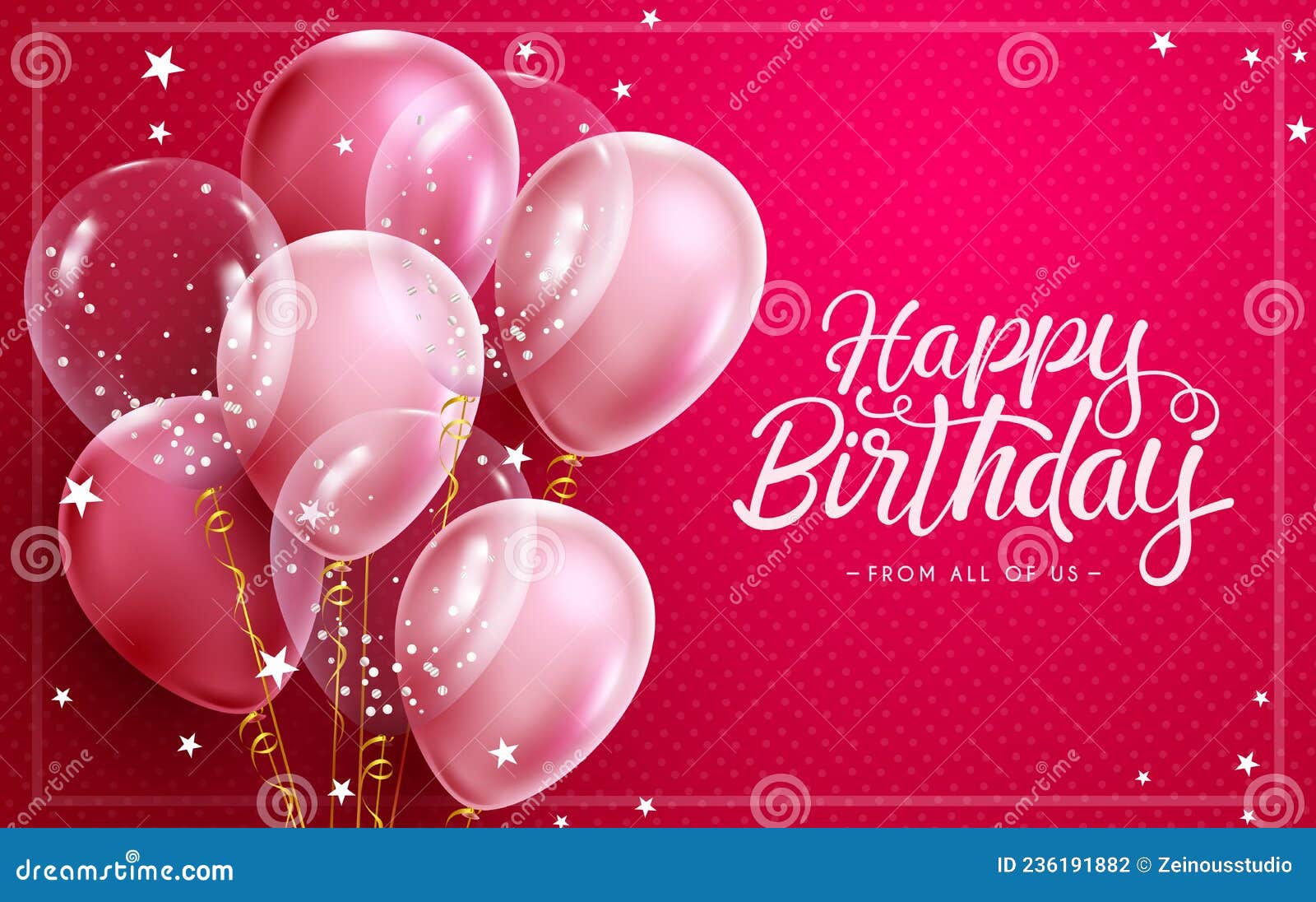 Birthday greeting text vector design. Happy birthday typography in empty  space with pink balloon elements for girl party card invitation background.  Vector Illustration. Stock Vector