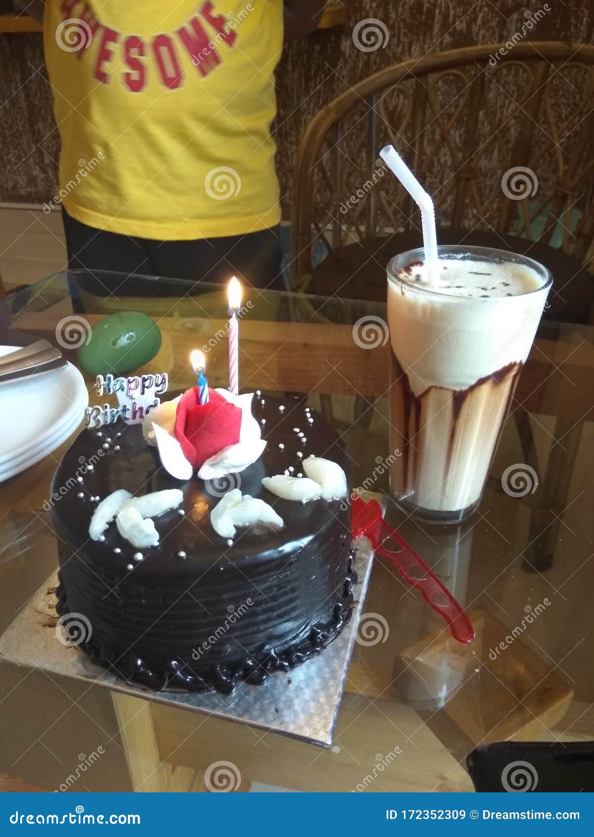 Big birthday cake with cream and candles on a blue table Desktop wallpapers  1152x864