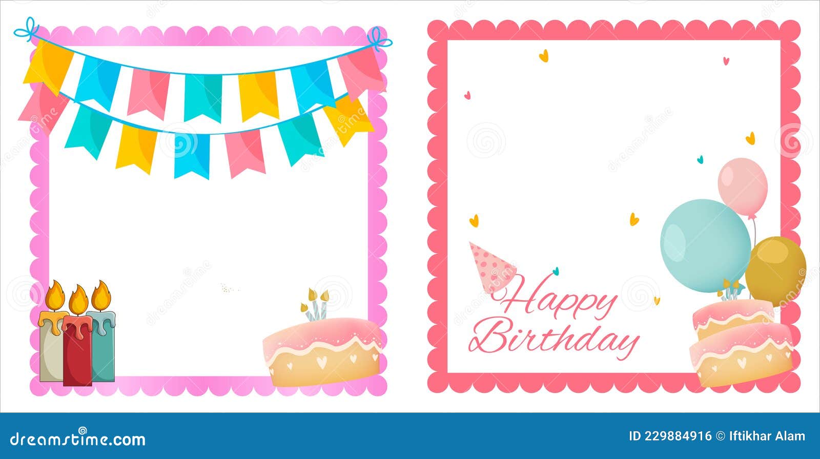 Birthday Wish Frame Design with Cakes and Party Banner. Happy ...