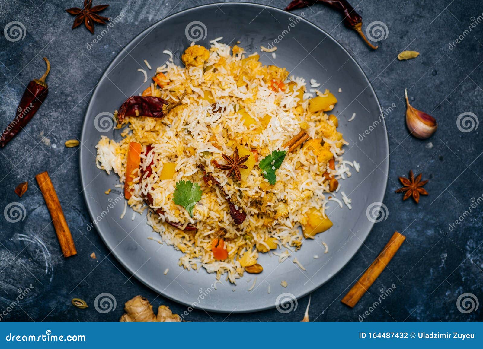 Biryani Rice Vegetable Biryani. Indian Basmati Rice, Curry Vegetables