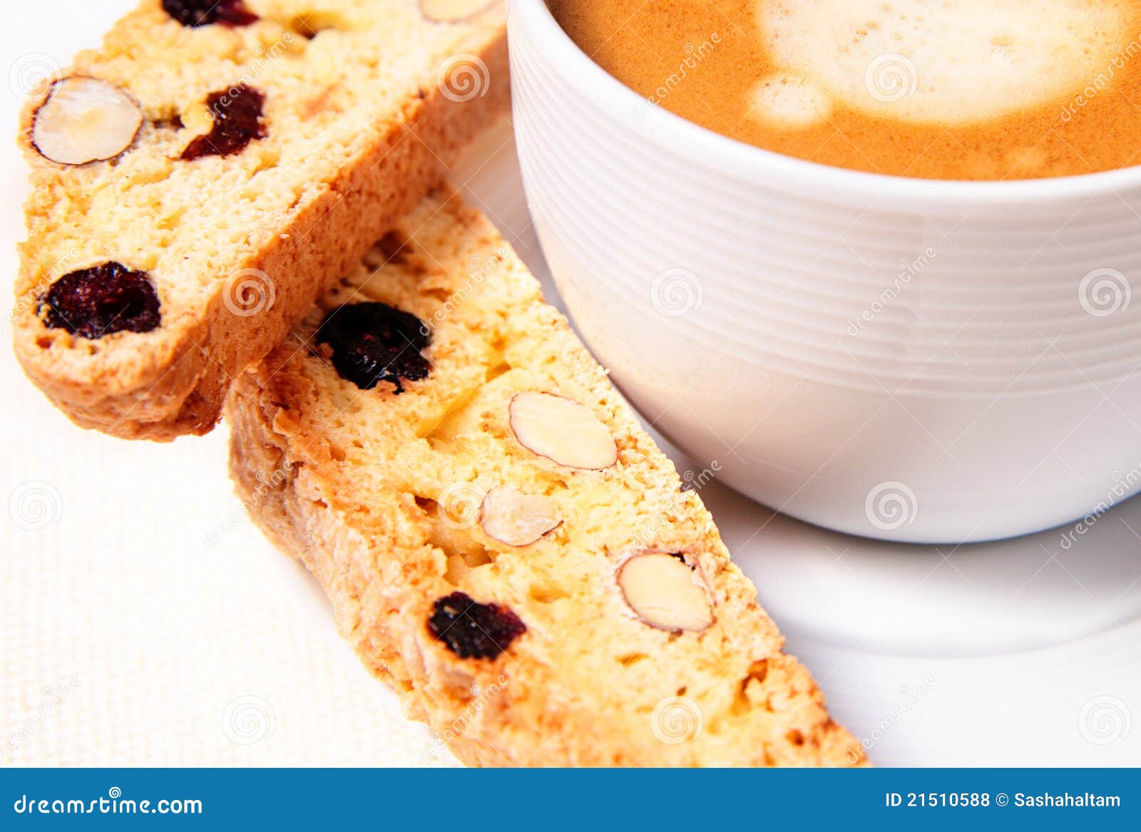 Biscotti with coffee stock photo. Image of froth, almonds 21510588