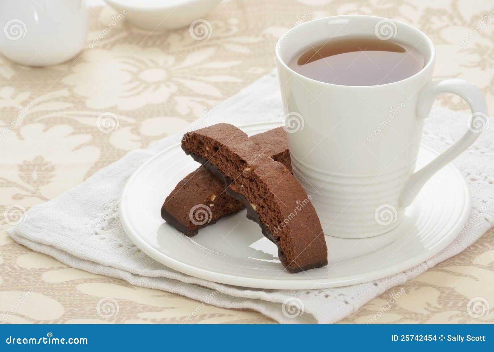 Biscotti with tea stock photo. Image of biscuit, chocolate 25742454
