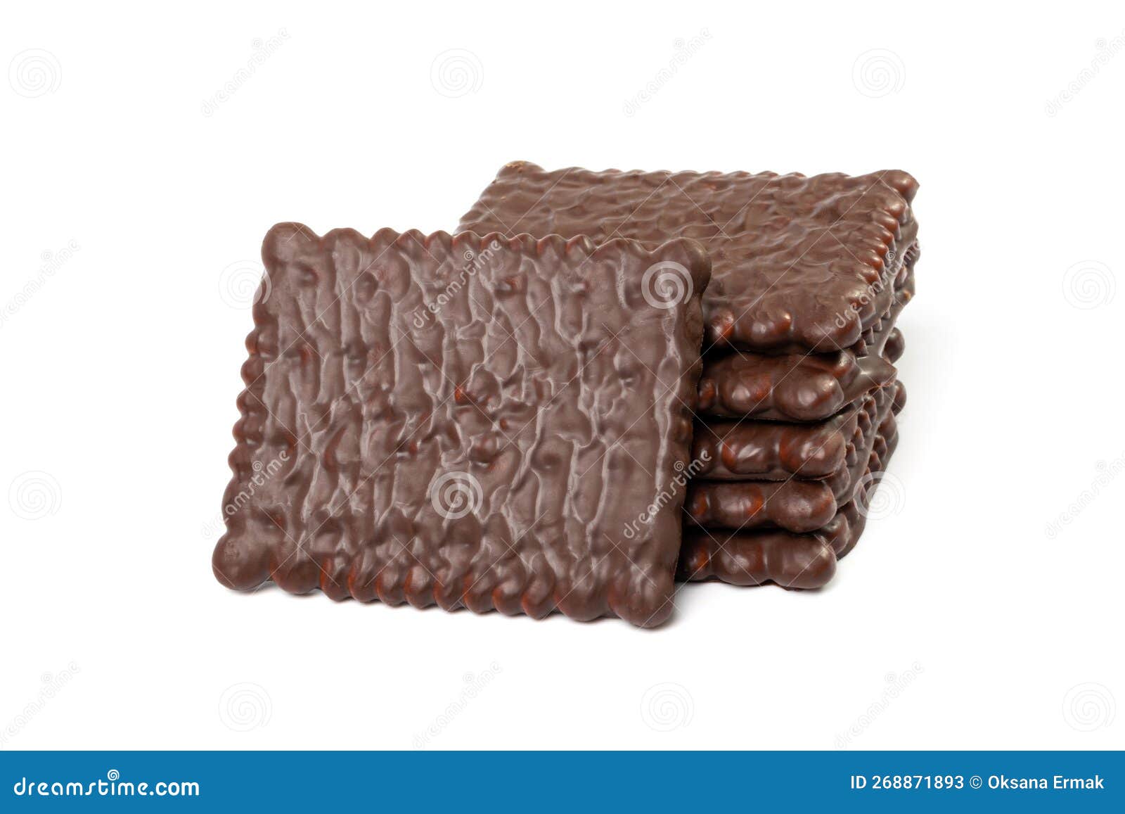 Biscuit Coated in Dark Chocolate Isolated, Square Cookies, Rectangular