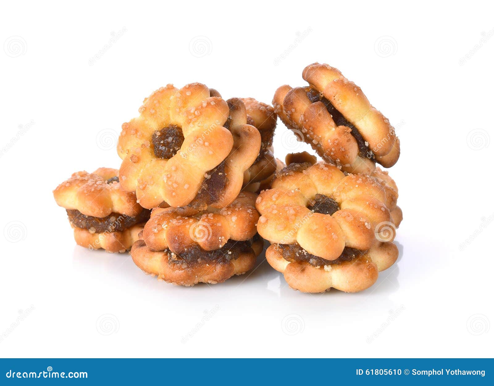 Biscuit Filling of Pineapple Jam on White Background Stock Photo