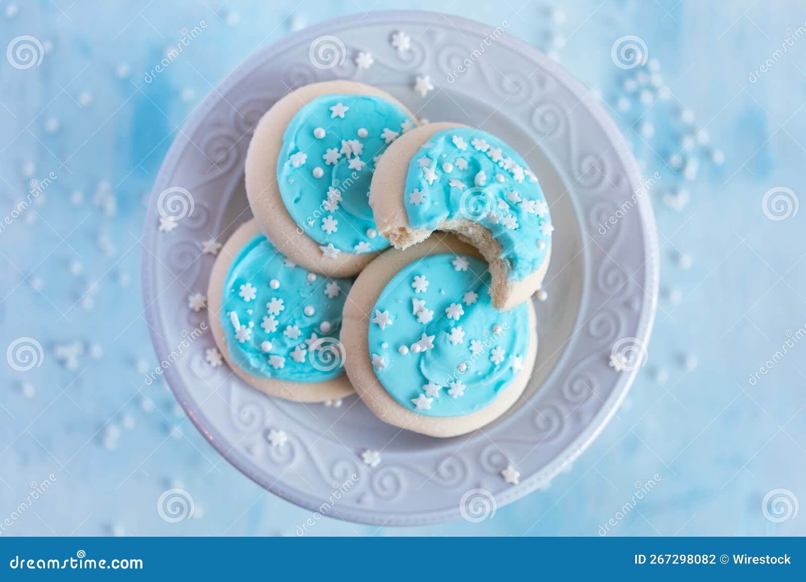 Biscuits with Blue Cream and White Sprinkles Stock Photo Image of
