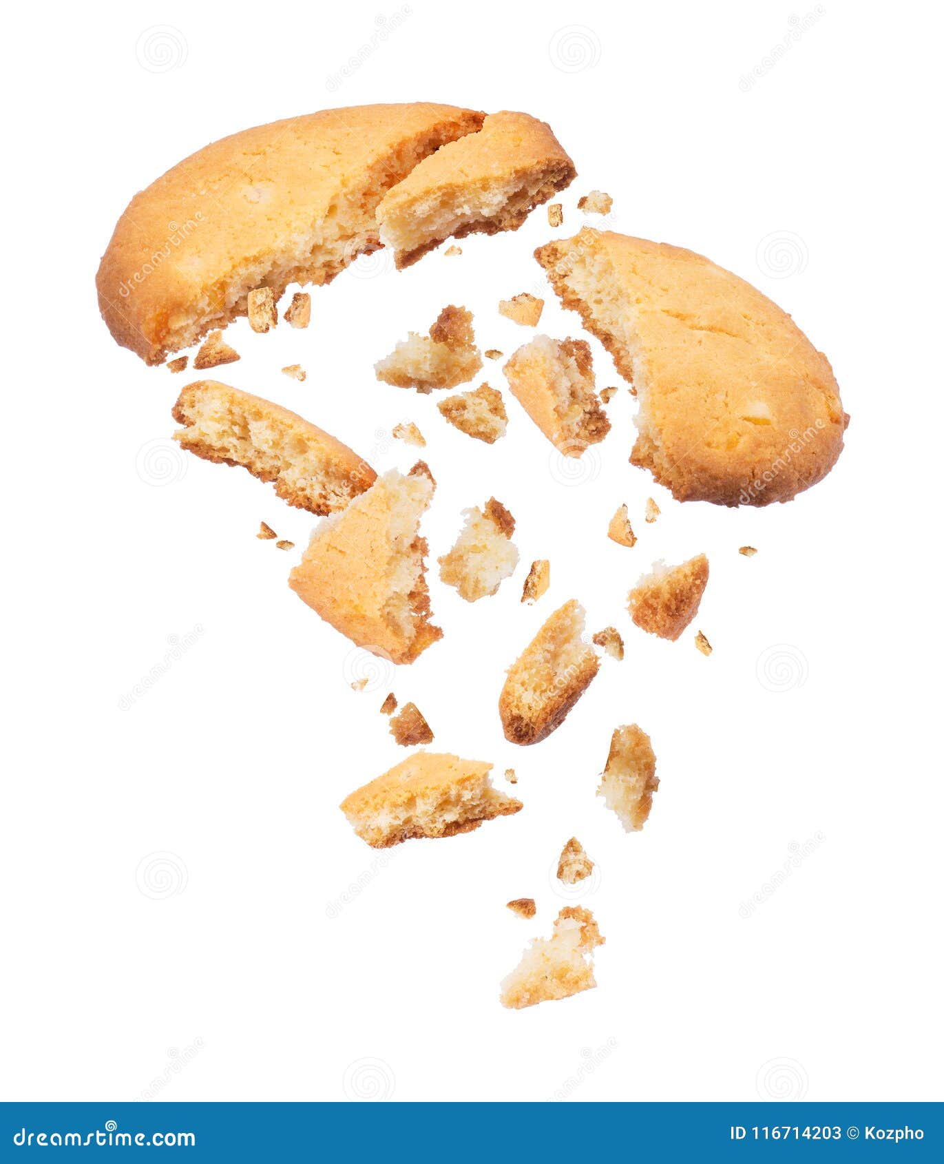 Biscuits Crumbles into Pieces Closeup on a White Background Stock