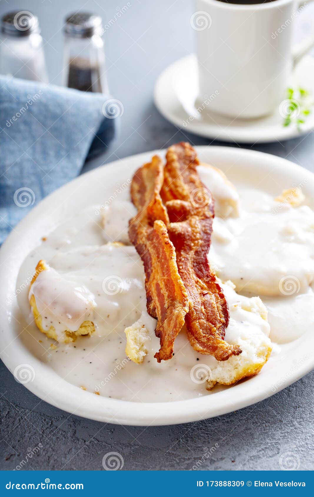 Biscuits and Gravy with Bacon for Breakfast Stock Image - Image of fork ...