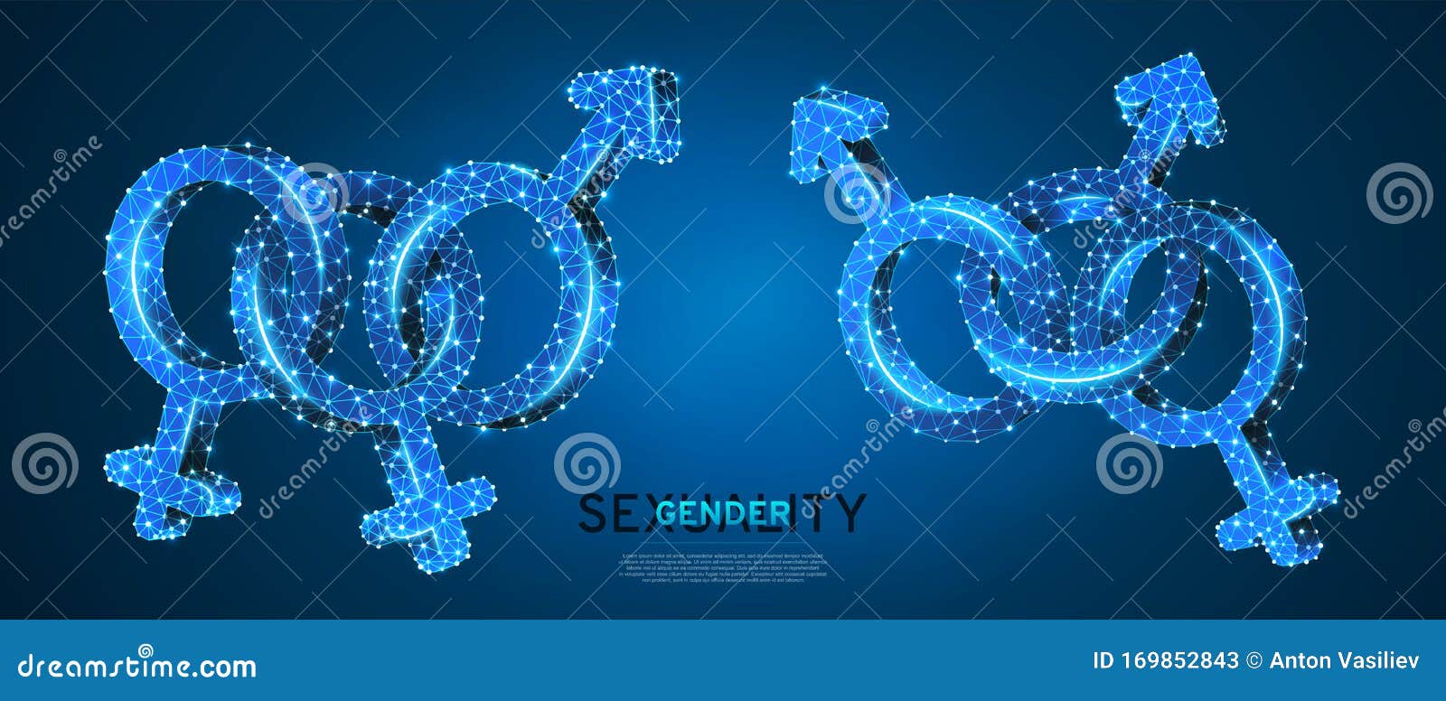 Bisexual Pride Gender Symbol Set Low Poly Wireframe Digital 3d