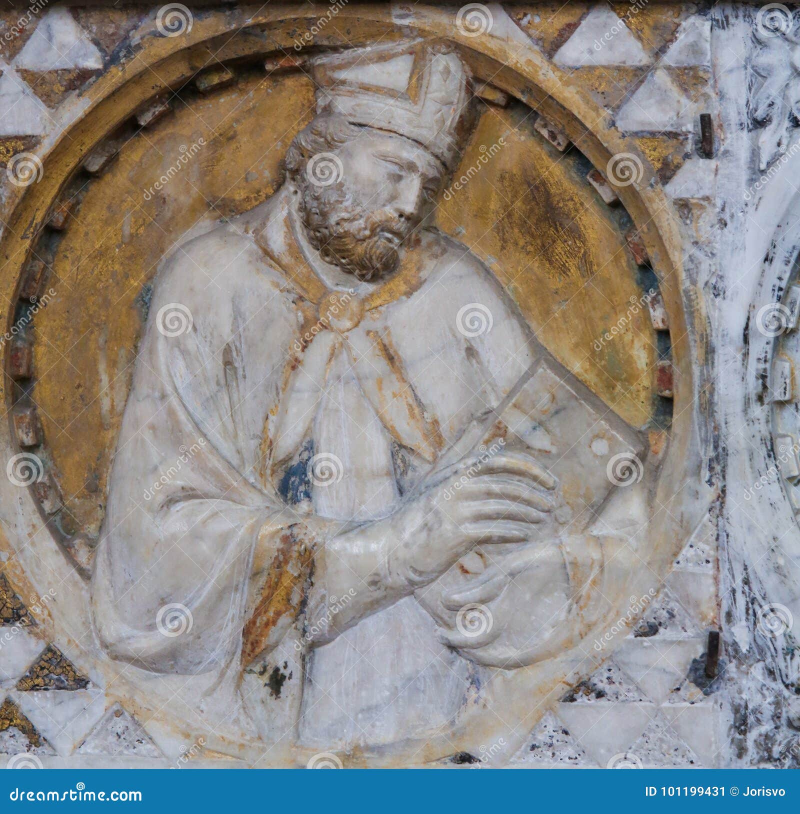 bishop sculpture in the church of sant agostino in san gimignano, italy