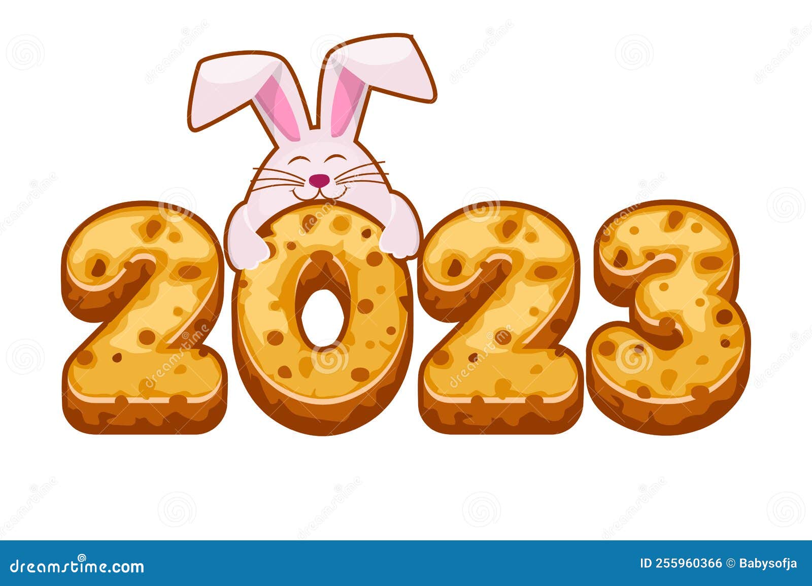 biskvit cookies with 2023 and rabbit. new year 2023, greeting card template