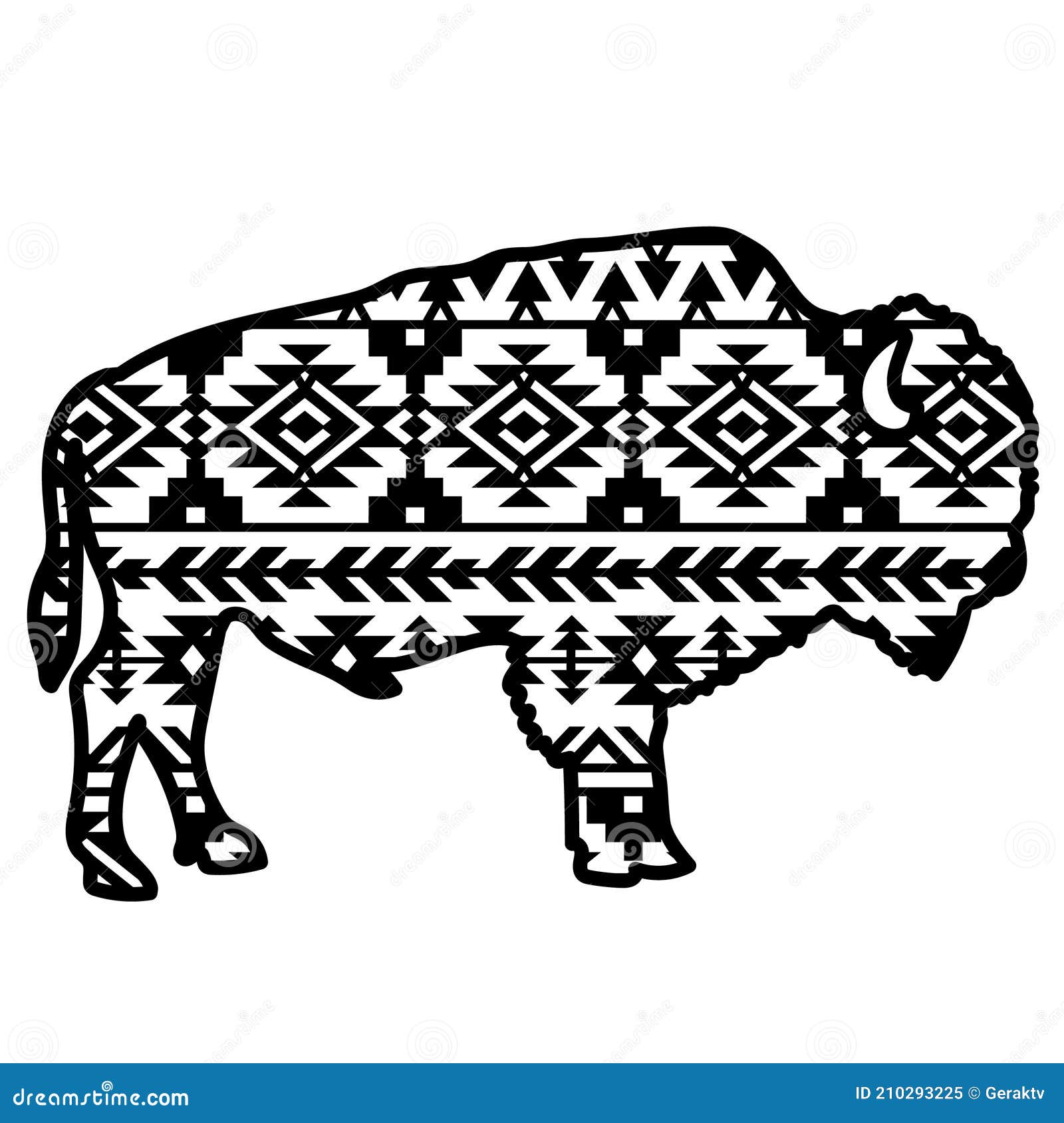 bison aztec style. tribal  ethnic ornaments  print art black graphic  