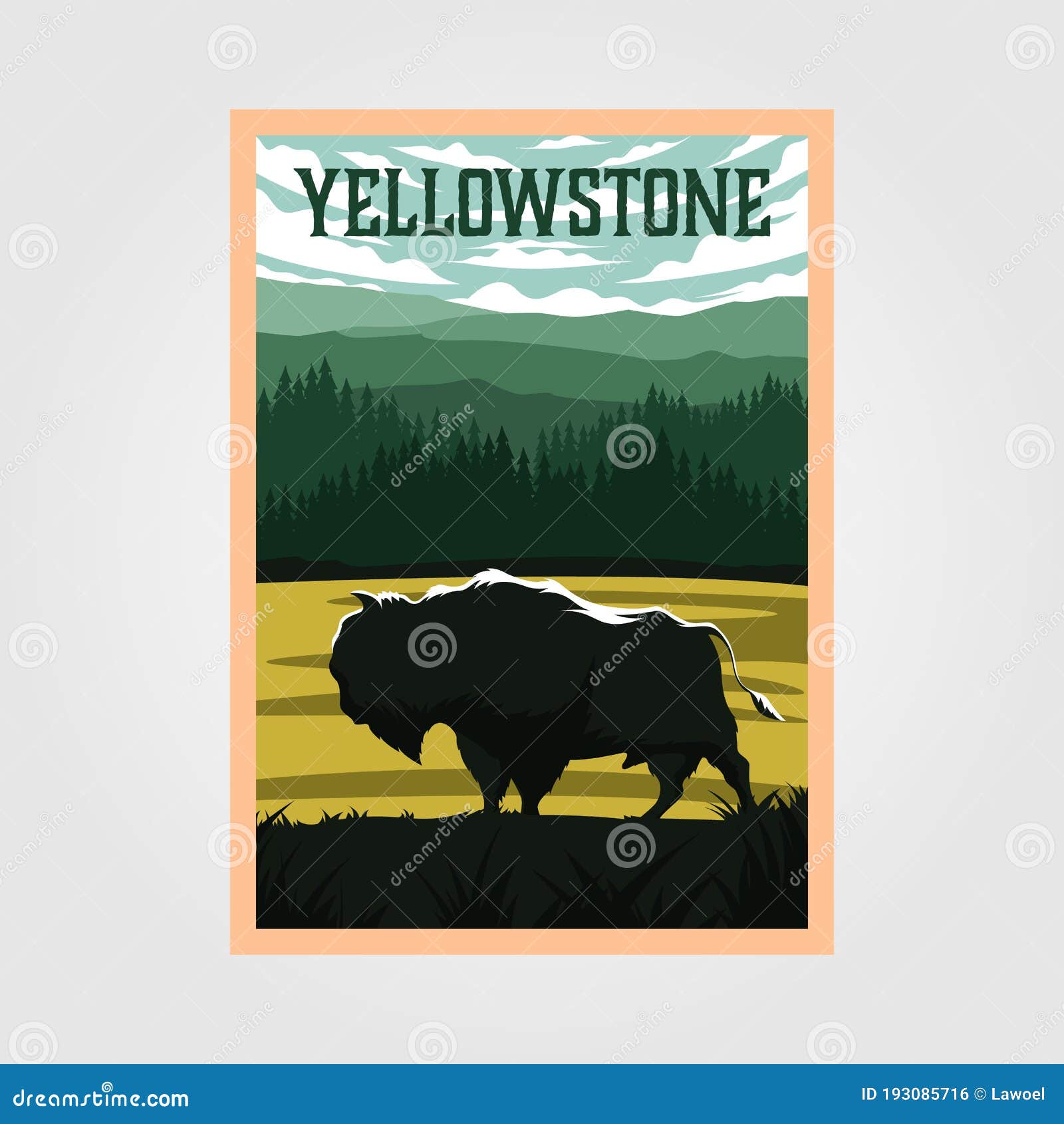 Gøre mit bedste nyhed baggrund Bison on Yellowstone National Park Vintage Poster Vector Illustration,  Travel Poster Design Stock Vector - Illustration of decorative, california:  193085716
