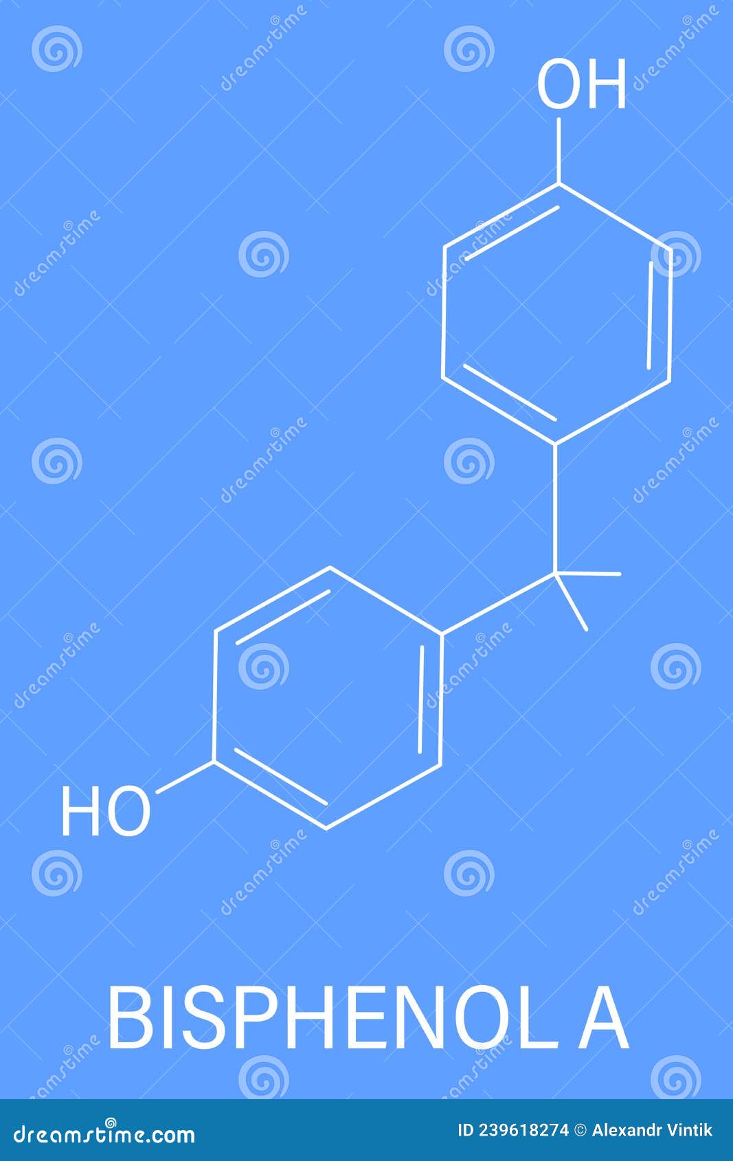 Bisphenol a or BPA Plastic Pollutant Molecule. Skeletal Formula. Stock