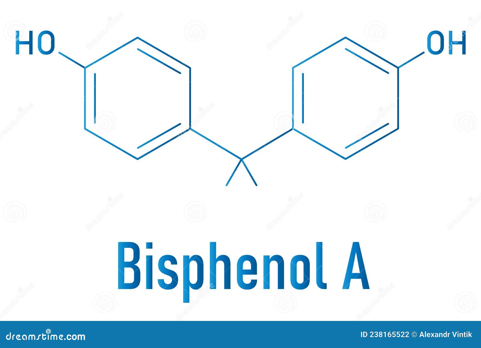 Bisphenol a or BPA Plastic Pollutant Molecule. Skeletal Formula. Stock