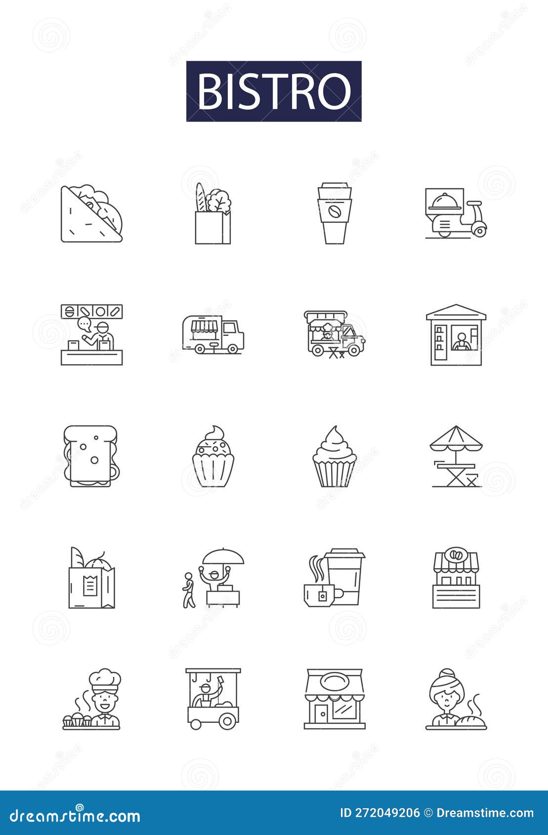 bistro line  icons and signs. eatery, cafe, restaurant, bar, lounge, brasserie, tapas, diner outline 