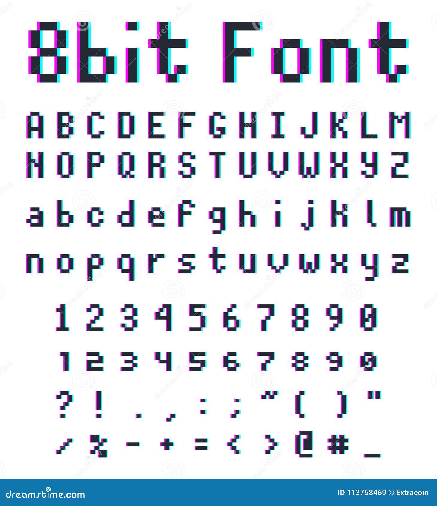 Pixel Retro Font 8 Bit Alphabet Stock Vector Illustration Of Pixelated Font 113758469