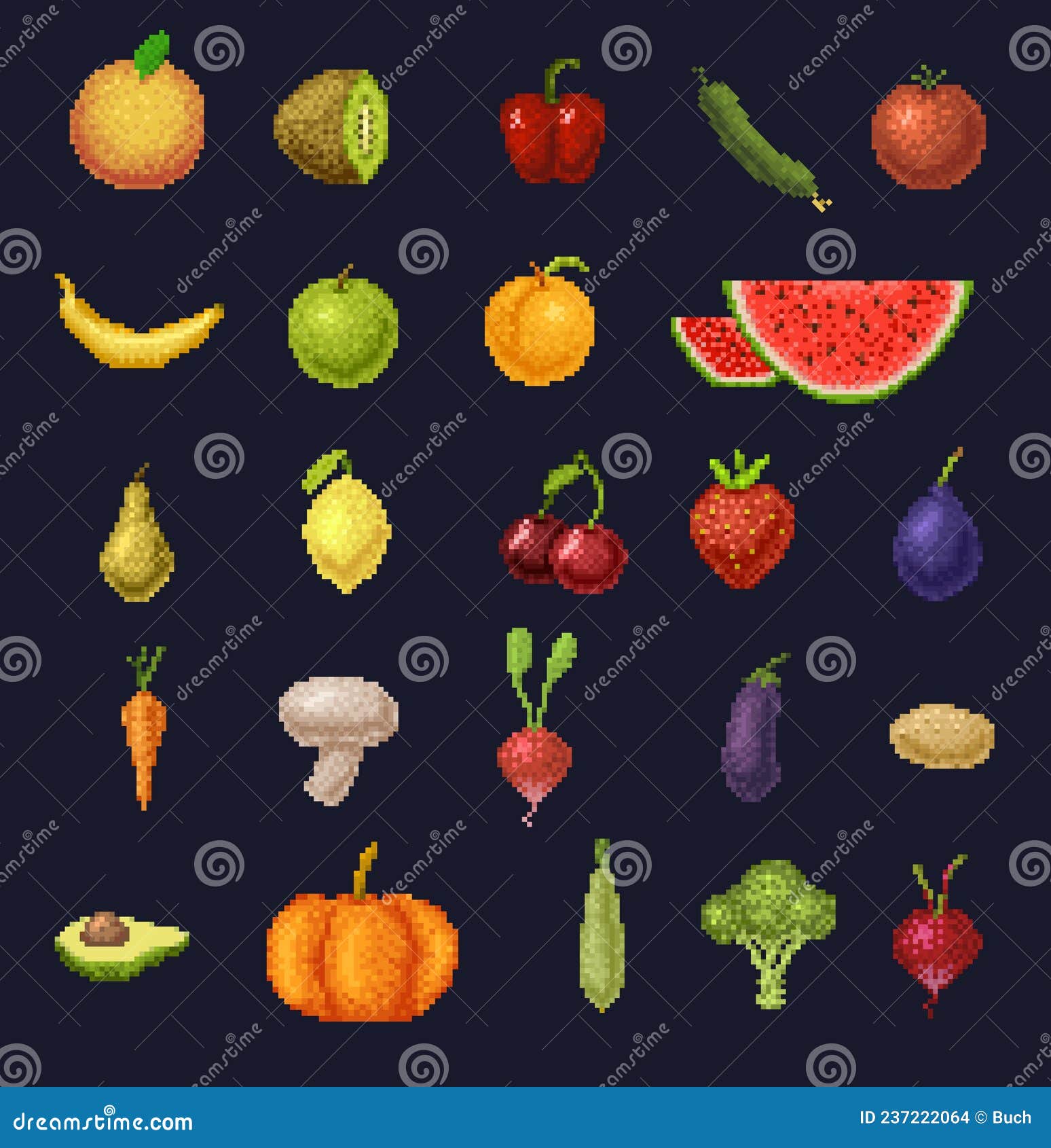 Fruits Coloring Clipart Vector, Colorful Fruit Pixelized Video