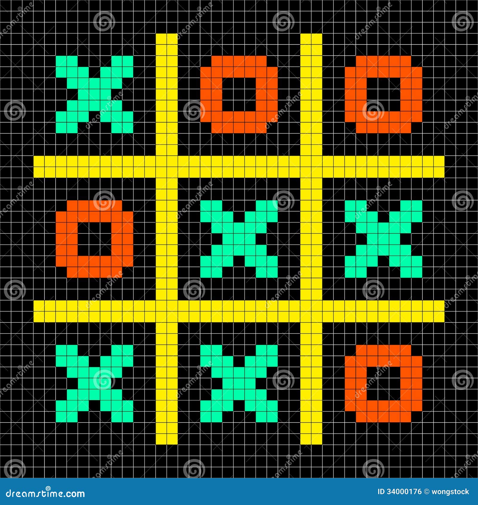 8bit Pixel Art Noughts and Crosses Stalemate Game Stock Vector