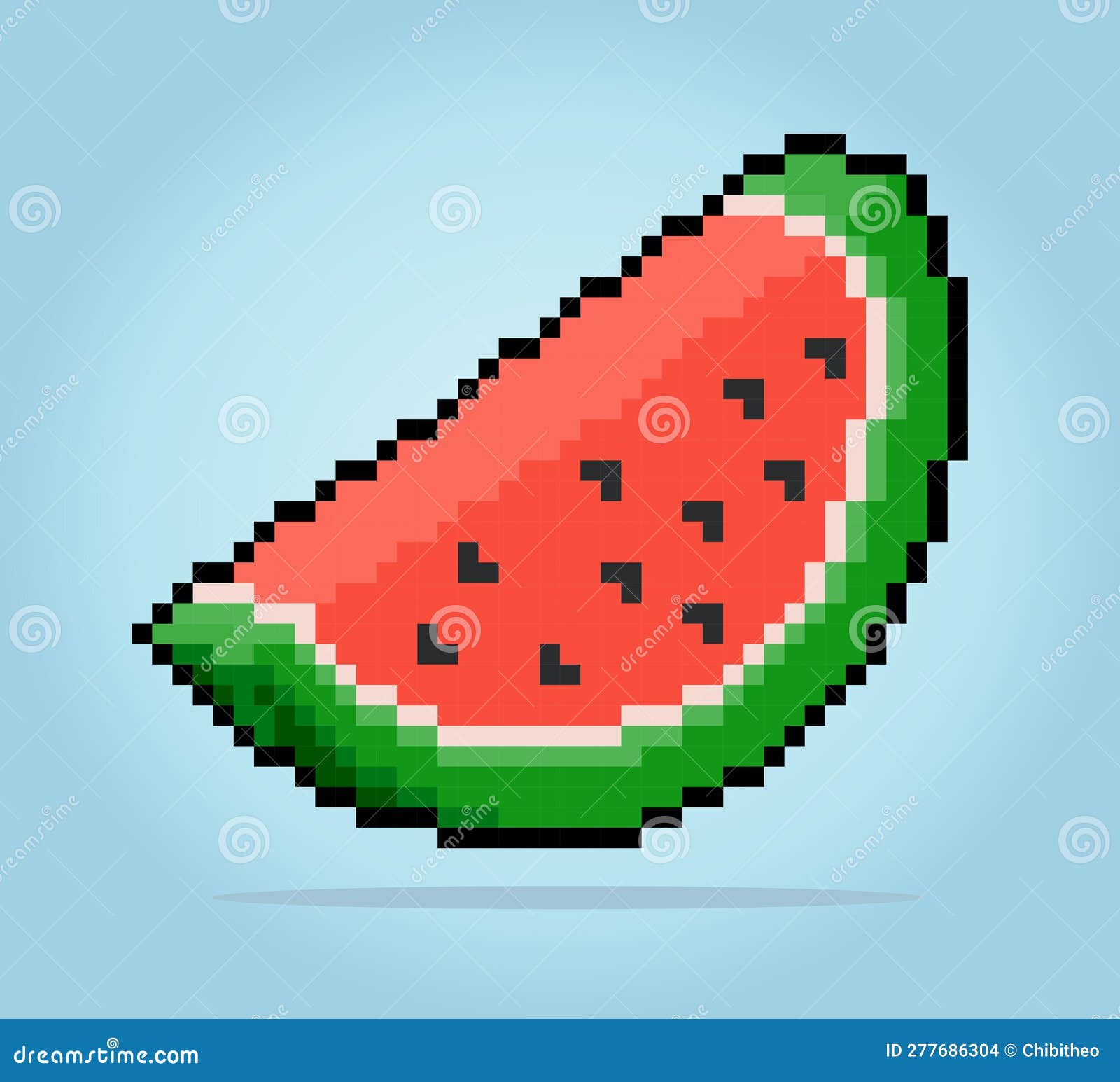 Pixel art watermelon icon, 32X32 vector illustration on a white