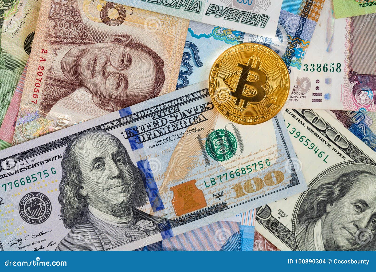 Bitcoin和美金库存照片. 图片包括有数字式, 美元, 横幅提供资金的, 班珠尔, 不同, 班卓琵琶- 100890304