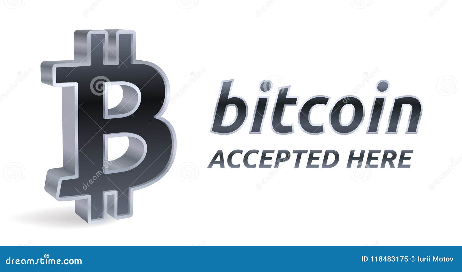 Bitcoin Accepted Sign Emblem Crypto Currency 3d Isometric Silver - 