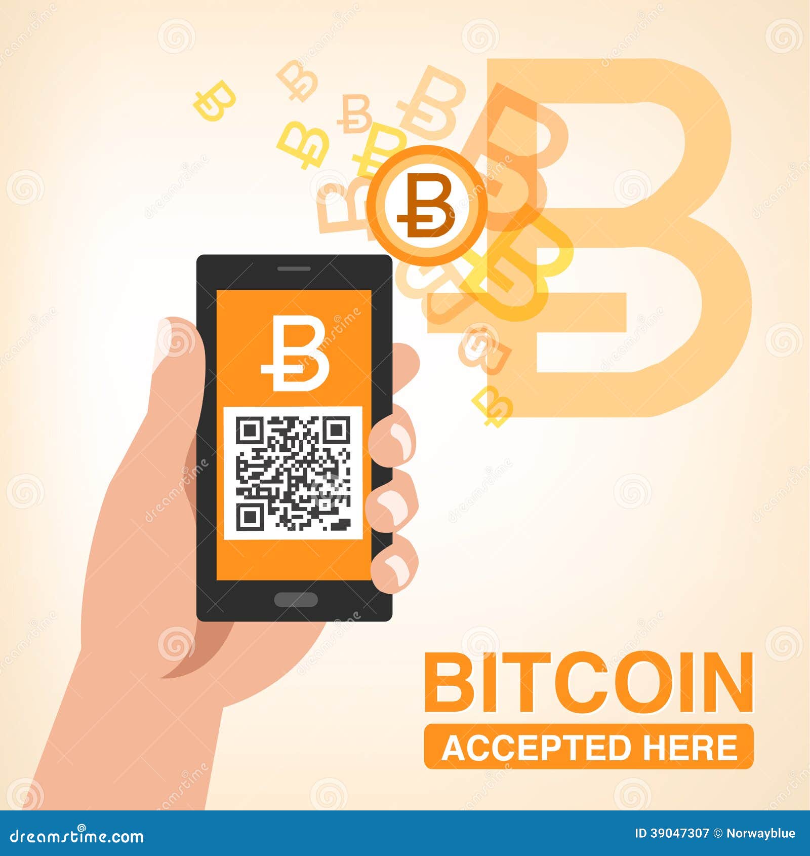 Bitcoin Aceptado, Smartphone Con Código QR Stock de ilustración -  Ilustración de comercio, pago: 39047307