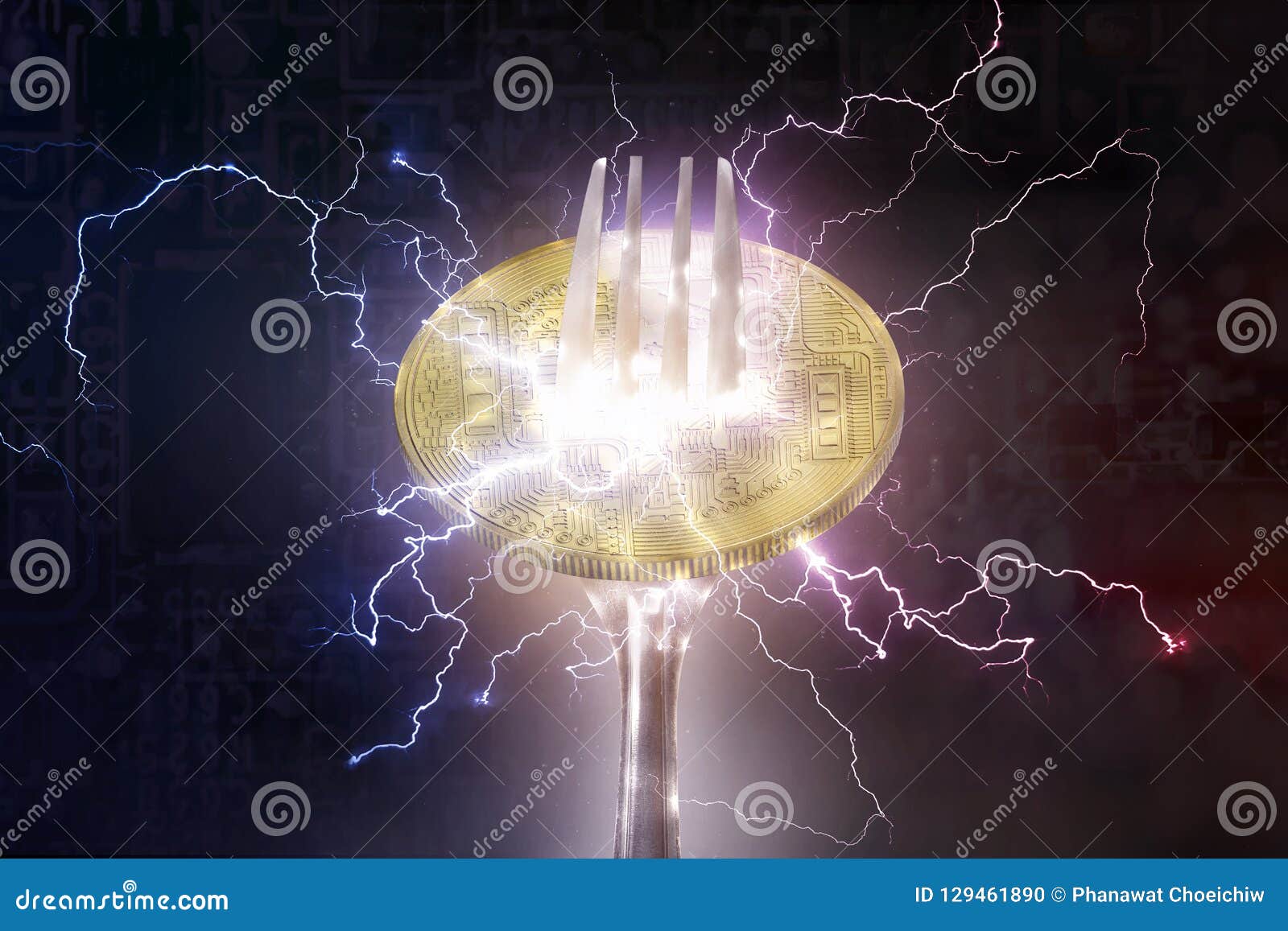 bitcoin or altcoin digital cryptocurrency hard fork change concept.