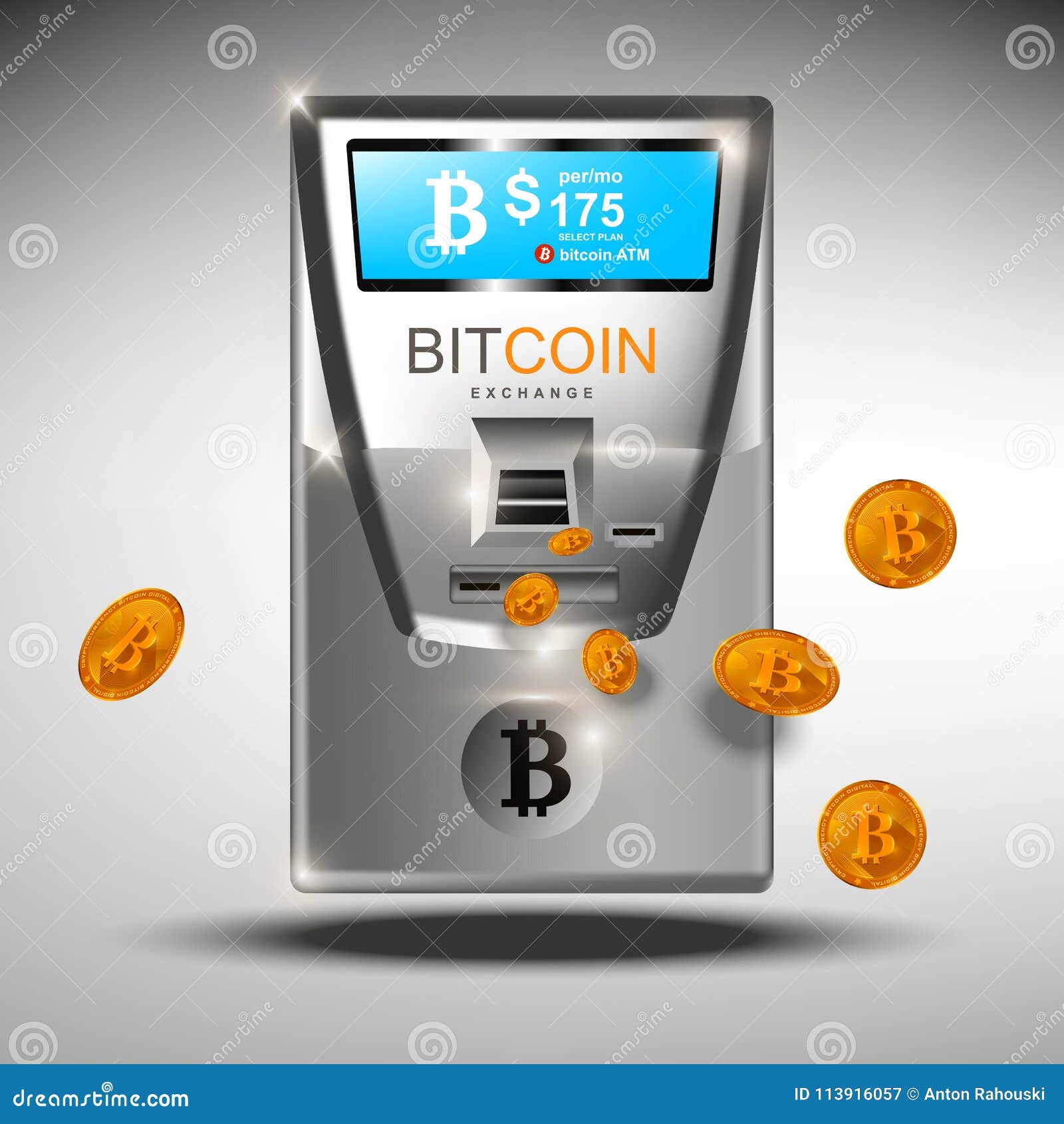 Bitcoin Atm Automated Machine Atm Bitcoins Cash Machine Vector - 